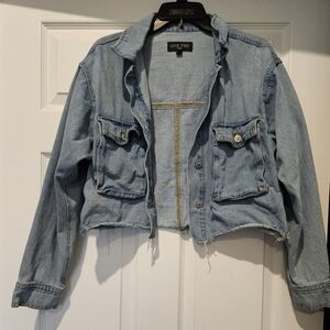 Love Tree Light Blue Oversized Cropped Denim Jacket